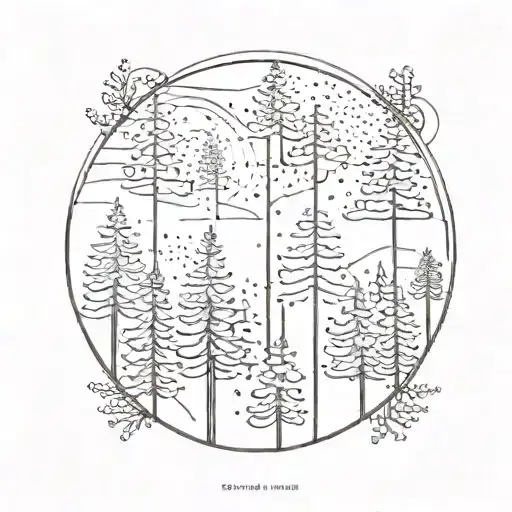 Minimalist Pine Trees Background Looking Through Lens