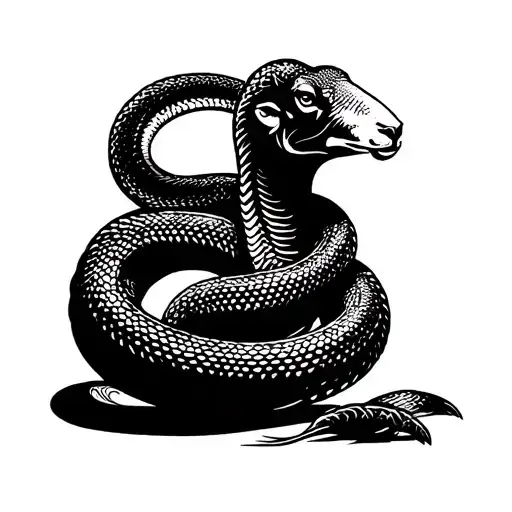 Snake Coiled Around Sheep Body