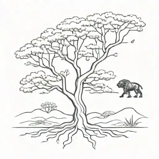 African Tree With Baboon Underneath The Tree