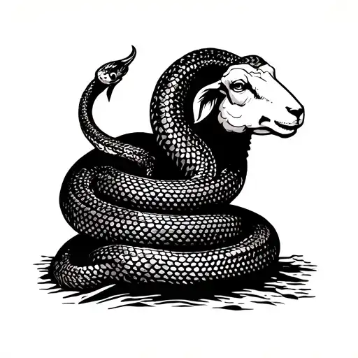 Snake Coiled Around Sheep Body
