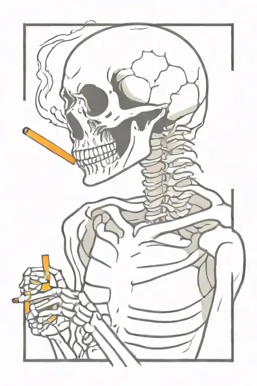 A Skeleton Staring Into The Distance With A Cigarette