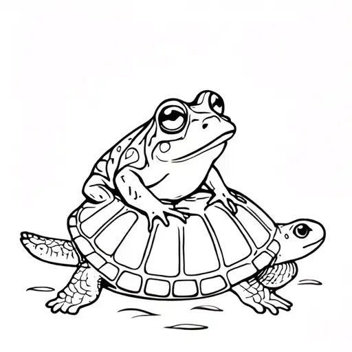 A Cute Fine Line Style Tattoo With A Frog Sitting On A Turtle Swimming