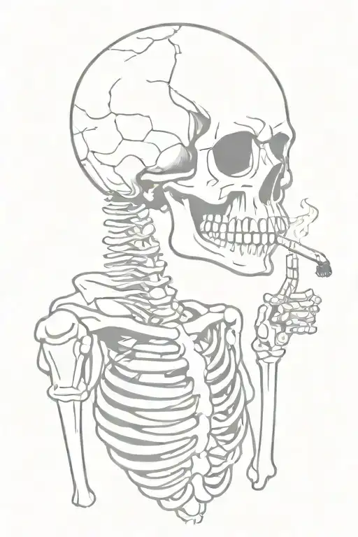 Cartoon Skeleton Smoking Cigarette