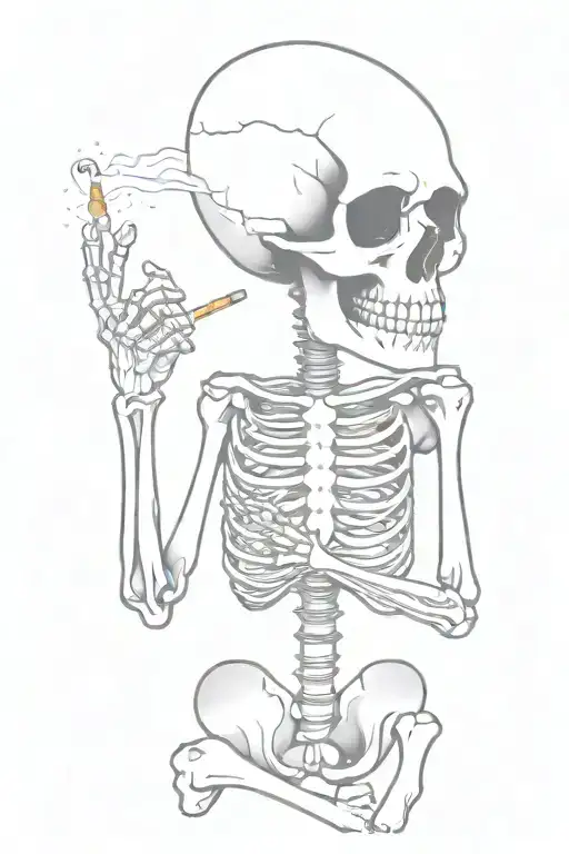 Cartoon Skeleton Smoking Cigarette