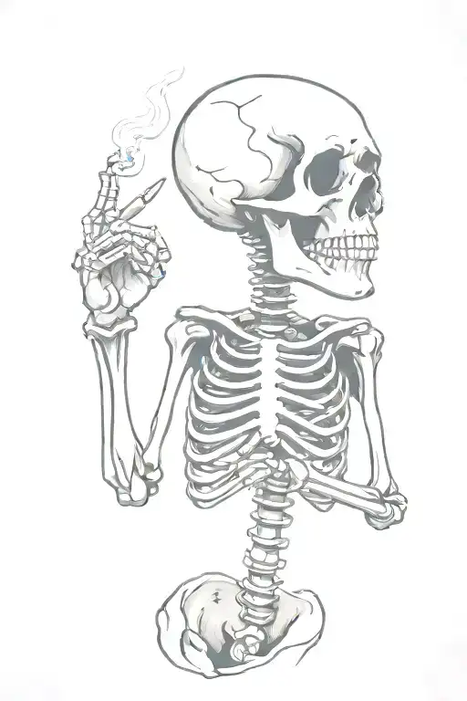 Cartoon Skeleton Smoking Cigarette