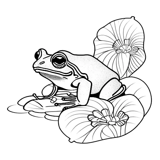 A Realistic Tattoo Of A Frog Surrounded By Lush Plants And Flowers