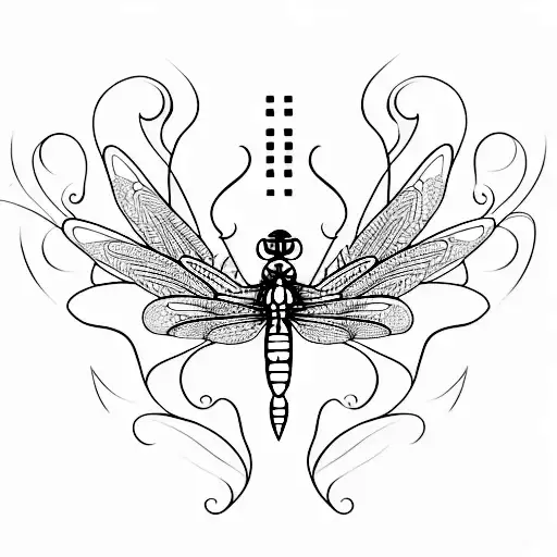 A Minimalist Tattoo Featuring A Dragonfly With Its Wings Spread Wide In A Graceful Pose