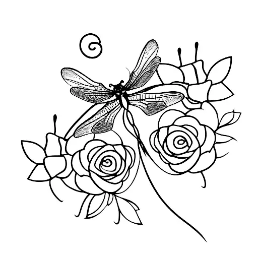 A Minimalist Design Of A Dragonfly Perched On A Delicate Flower