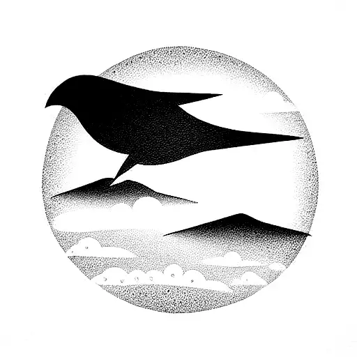 Rolling Hills With Small Bird Flying In The Background