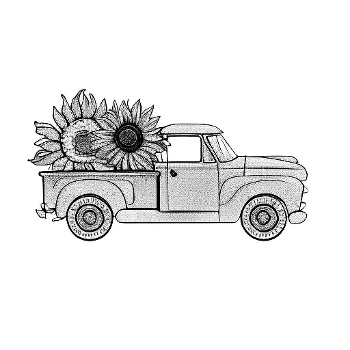 A Pickup Truck With A Sunflower