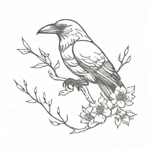 Raven And Flowers Intertwined
