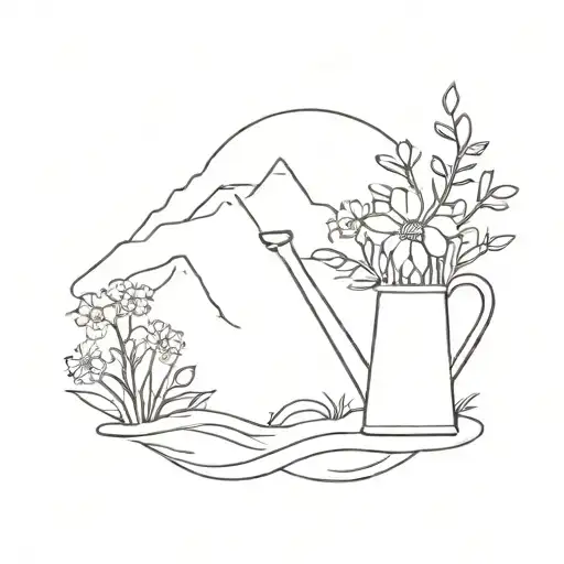 Flowers Growing In A Valley With A Water Can Watering The Flowers