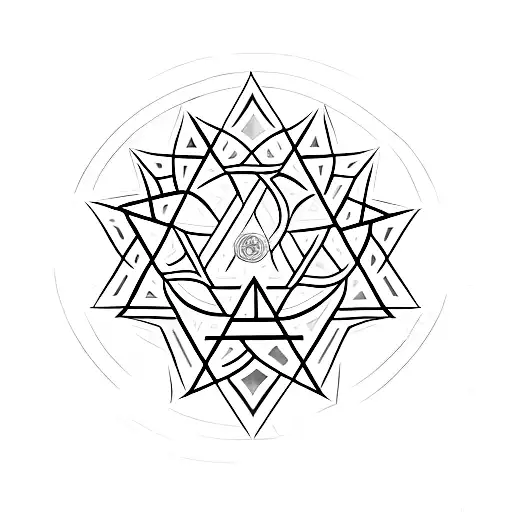 A Minimalist Tattoo Of A Star Of David Surrounded By Spiritual Symbols