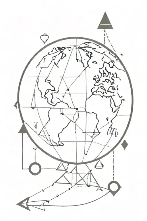 A World Globe With Arrows & Symbols And Geometric Shapes