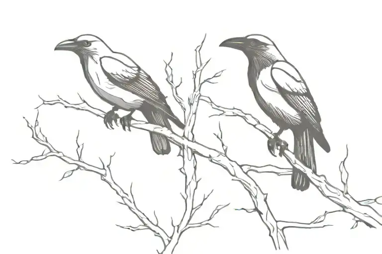 Crow Perched On Branch With Magpie Perched Behind