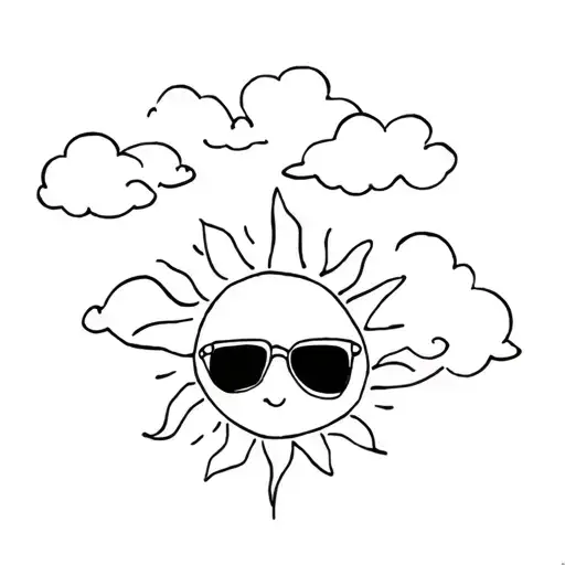 Cute Sun With Sunglasses And Cute Little Clouds