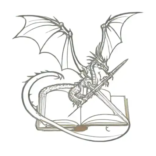 Dragon Around A Sword That Is Pierced In An Open Book
