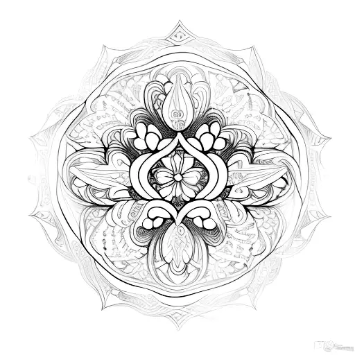 Back Spine Tattoo Ornamental Design Womanly Elegant With Mandala Details Thin Vertical Line