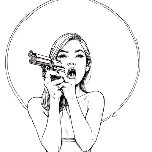 The Girl Puts A Gun To Her Mouth Open