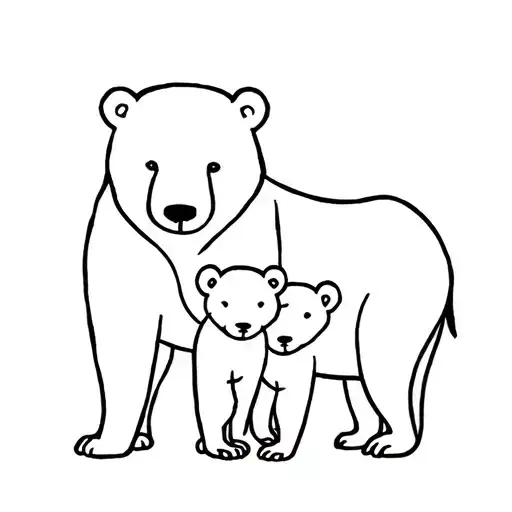 Mama Bear And 2 Cubs Outline