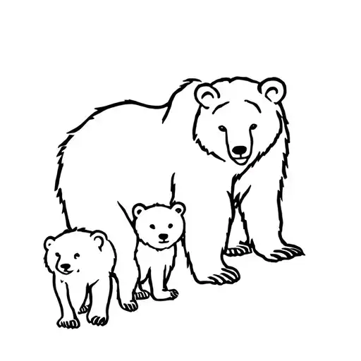 Mama Bear And 2 Cubs Walking Behind Outline