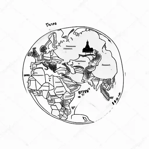 A Tattoo Of A Map With Various Humorous Illustrations Representing Different Travel Destinations