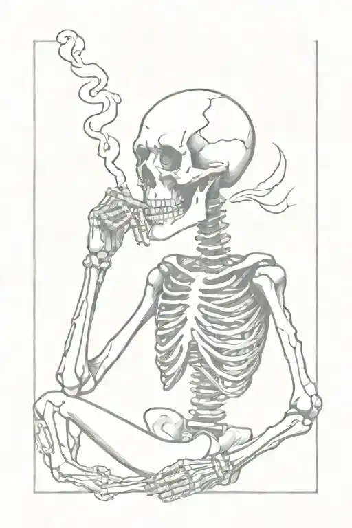Skeleton Exhausted Smoking Cigarette