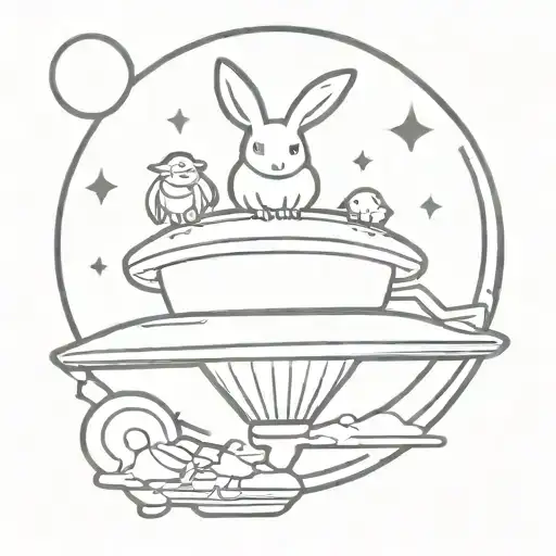 A Bunny And Duck Inside Of A Ufo Graffiti Style Tattoo With A Monkey Floating Around