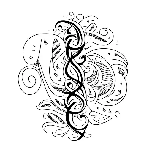 A Minimalist Tattoo Of A Quill Pen With Elvish Script Flowing Out As Ink