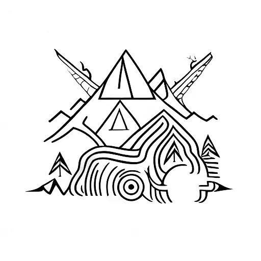 A Minimalist Tattoo Of A Traveler Exploring A Mysterious Forest