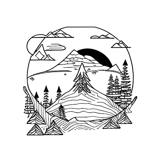 A Minimalist Tattoo Of A Traveler Exploring A Mysterious Forest