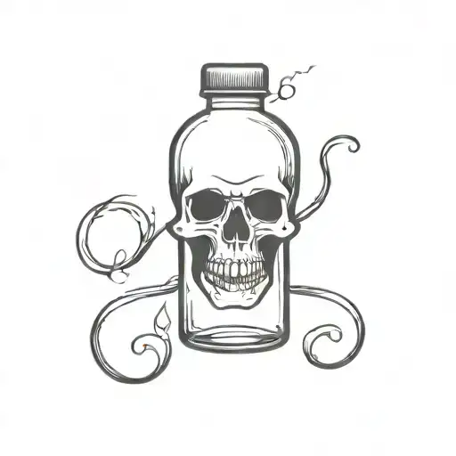 Creative Tattoo Of Bottle Of Poison Skull Instead