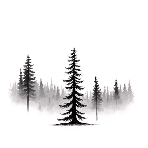 Black And White Sequoia Tree In A Hazy Forest Scene