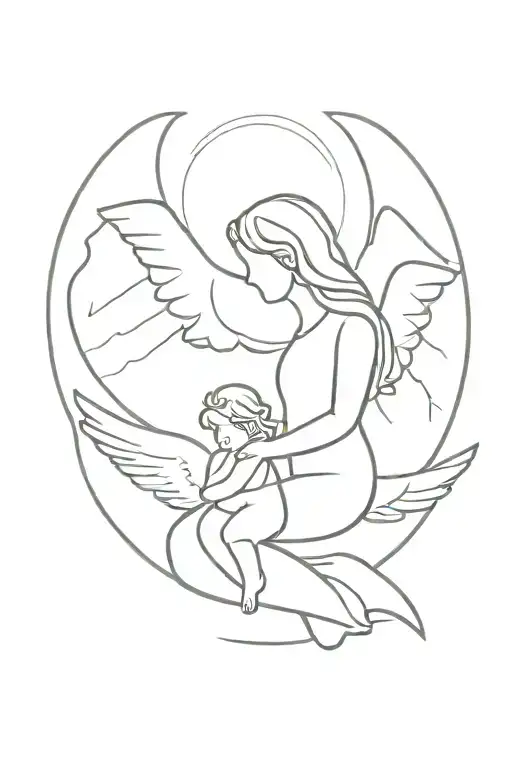 A Minimalist Tattoo Of A Guardian Angel Watching Over Your Children