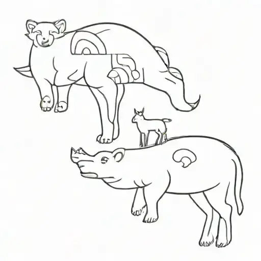 A Minimalist Tattoo Design Featuring Your Kids Playing With Their Favorite Animals