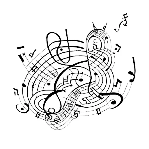 Music Notes Intertwined With Vines And Flowers