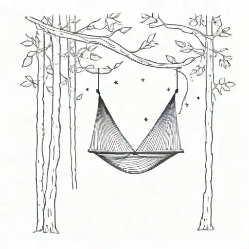 Three Hammocks Strung Up Between Two Trees In The Middle Of The Forest On A Moonlit Night
