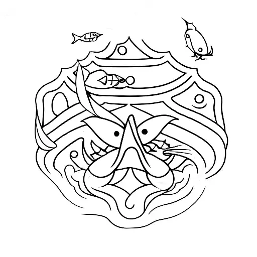 A Dynamic Kickboxing Pose With A Fish Incorporated Into The Design