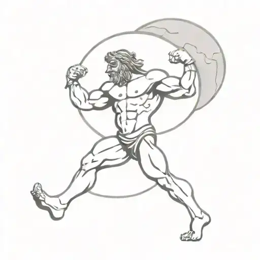 A Design Of A Powerful Greek Titan Atlas Holding Up The Universe