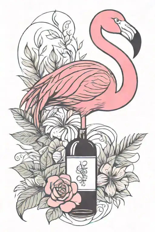 Flamingo With Wine Bottle