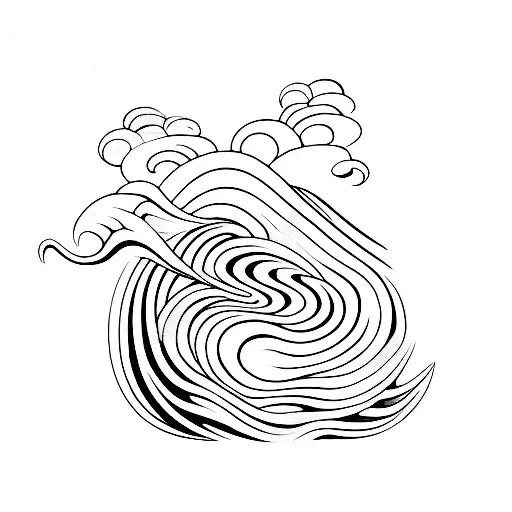 A Minimalist Tattoo Of A Wave Crashing Against A Karate Symbol