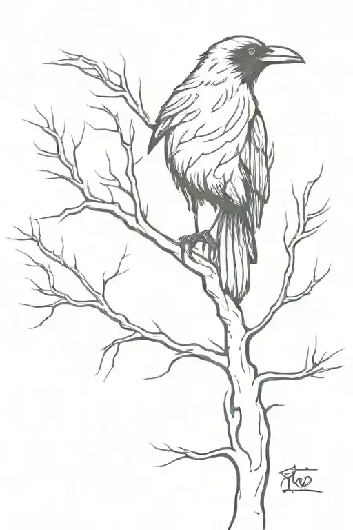 Raven In Tree Growing
