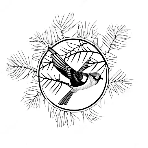 A Detailed Illustration Of A Blue Jay Perched On A Tree Branch Overlooking A Mountain Landscape