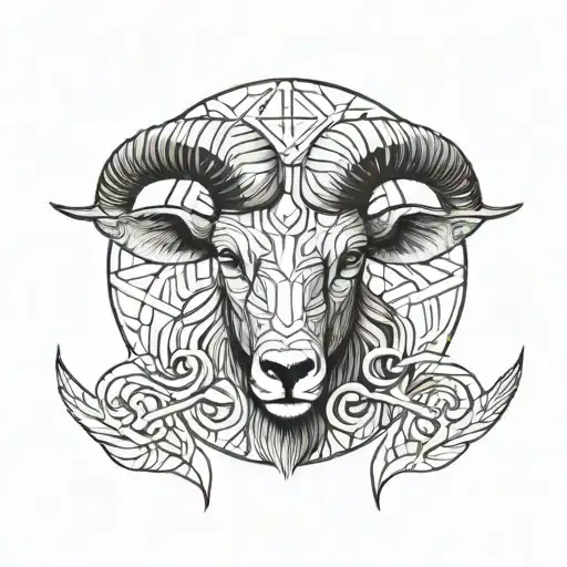 Aries In Half Realistic And Half Geometric Style