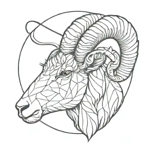 Aries Left Half Realistic Style And Right Half Geometric Style