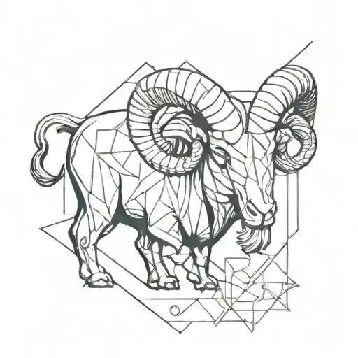Aries Left Side Realistic Style And Right Side Geometric Style