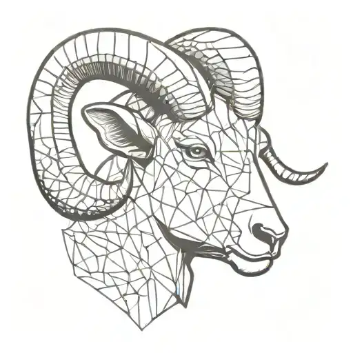 Aries Head Left Side Realistic Style And Right Side Geometric Style