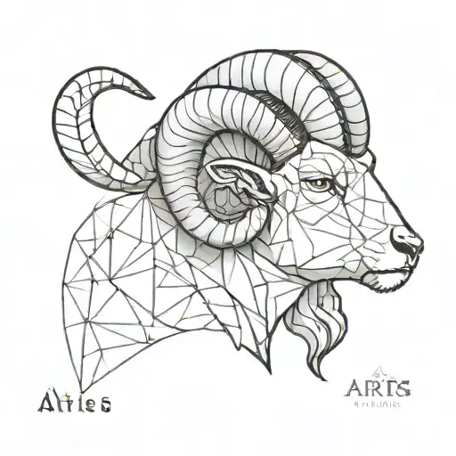 Aries Head Forward Facing Left Side Realistic Style And Right Side Geometric Style