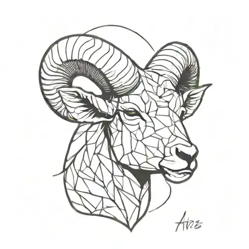 Aries Head Forward Facing Left Half Realistic Style And Right Half Geometric Style