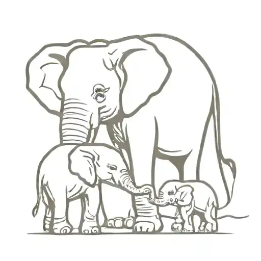 Elephant Mom And 2 Babies